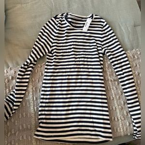 Blue and white striped long sleeve shirt